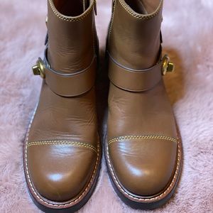 COACH Brown Ankle Boots with Gold Hardware (6.5)